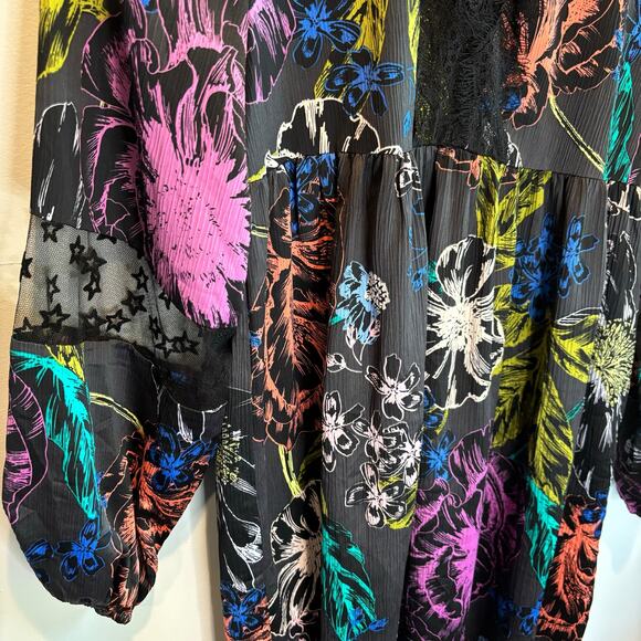 Guess Y2K Bright Floral & Sheer Star Print Babydoll Style Dress - size XS - Picture 4 of 8